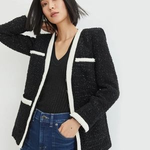 Veronica Beard Kemsley Faux-Pearl Trim Jacket Black White Size 6 Pre-owned